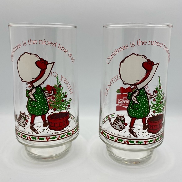 Vintage Other - Holly Hobbie Coca-Cola Christmas Glasses Vintage